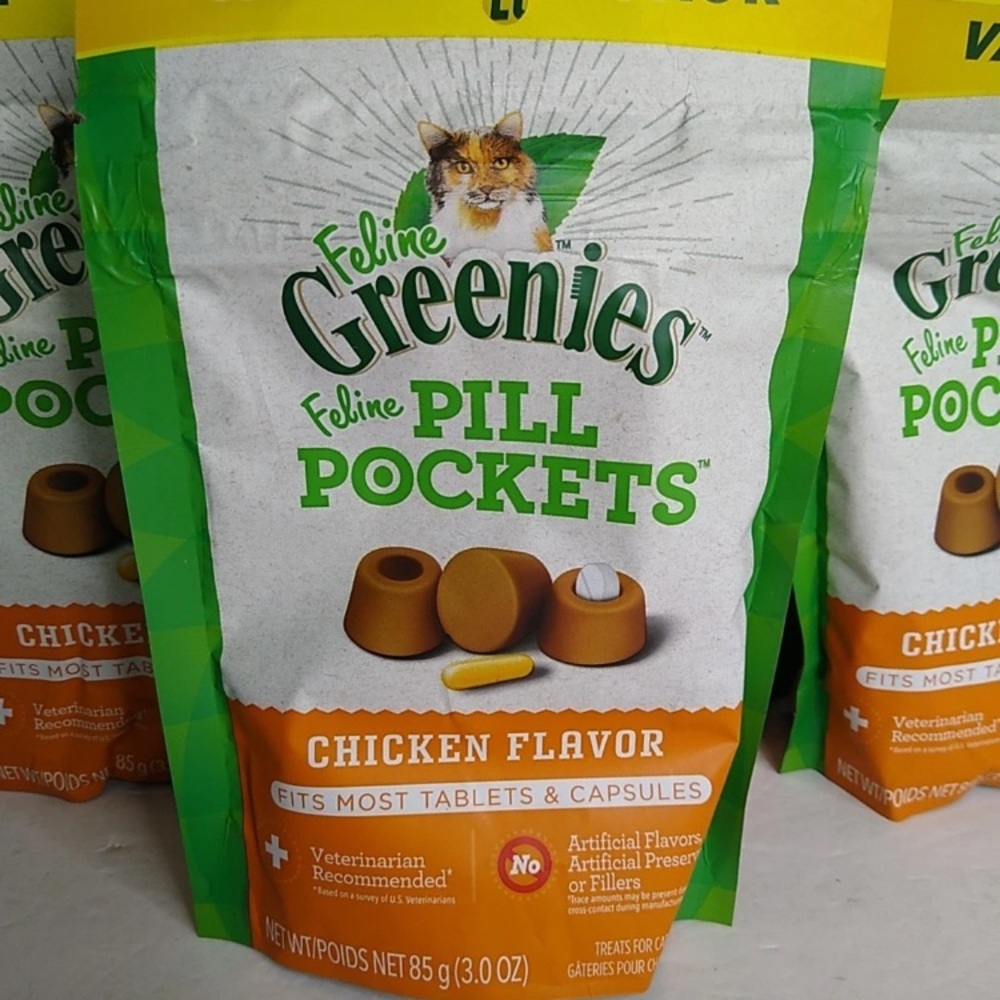 5x FELINE GREENIES PILL POCKETS for Cats Natural Soft Treats Chicken Flavor